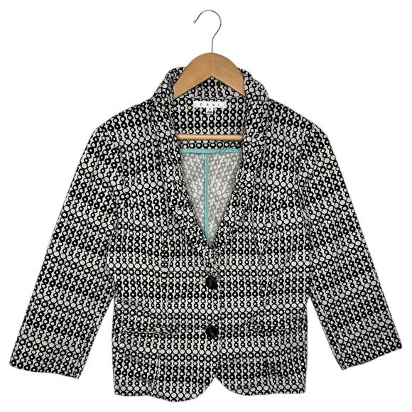 Cabi Blazer Womens 4 Black White Geometric Pockets 2 Button Du Jour Preppy 298 - Picture 1 of 11